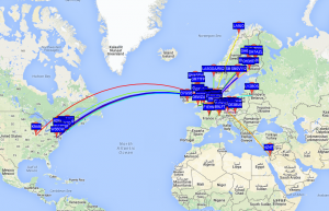 PA3HFN WSPR 50milliwatt map 